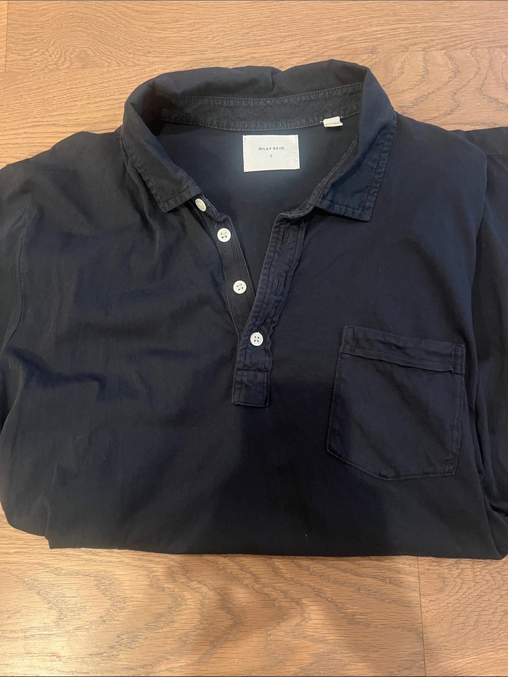 Billy Reid Navy Short-Sleeve Polo with Chest Pocket